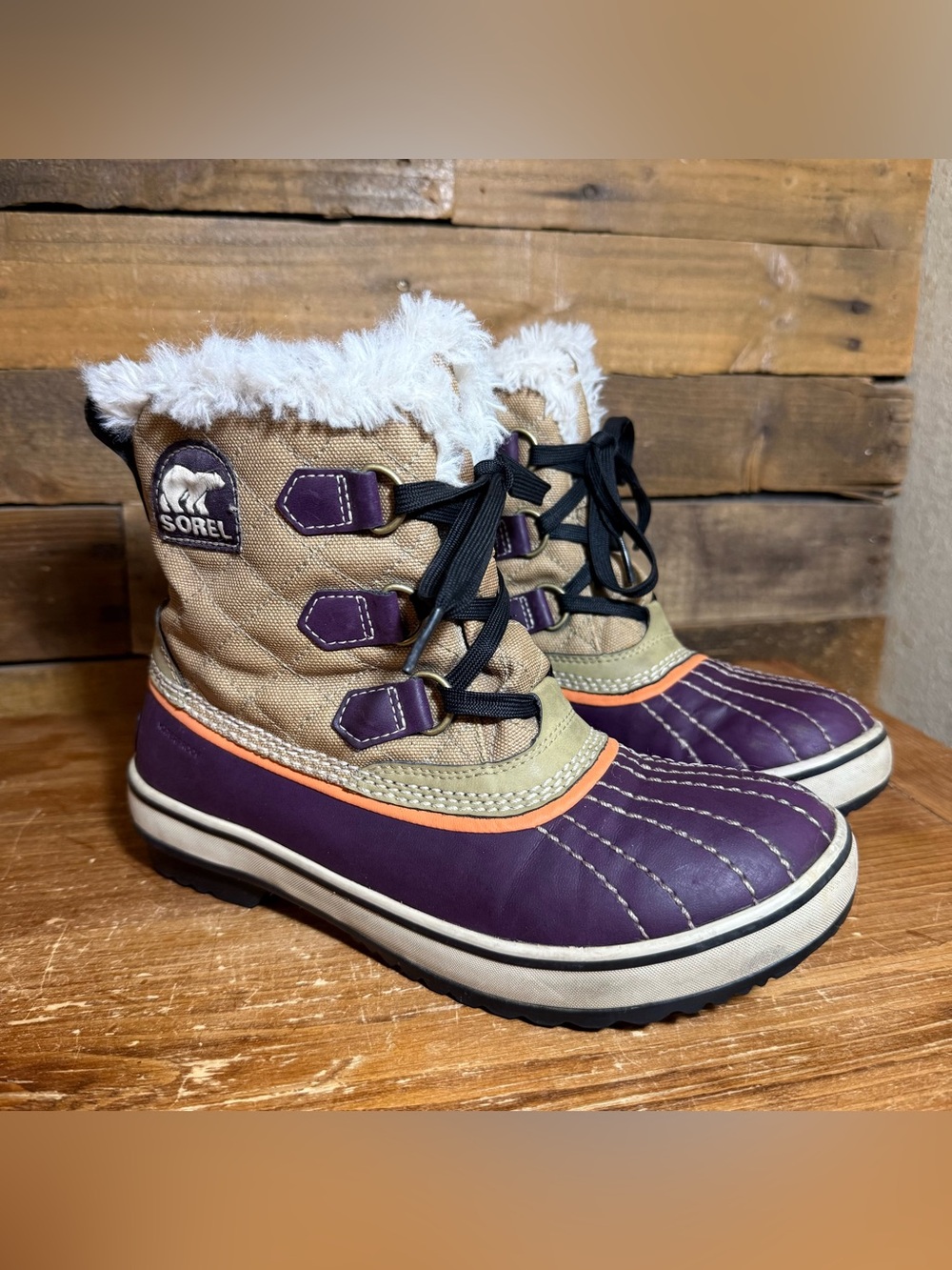 Sorel Womens Winter Boots Fur Lined NL1932-270 Waterproof Sz US 7 Purple/Brown